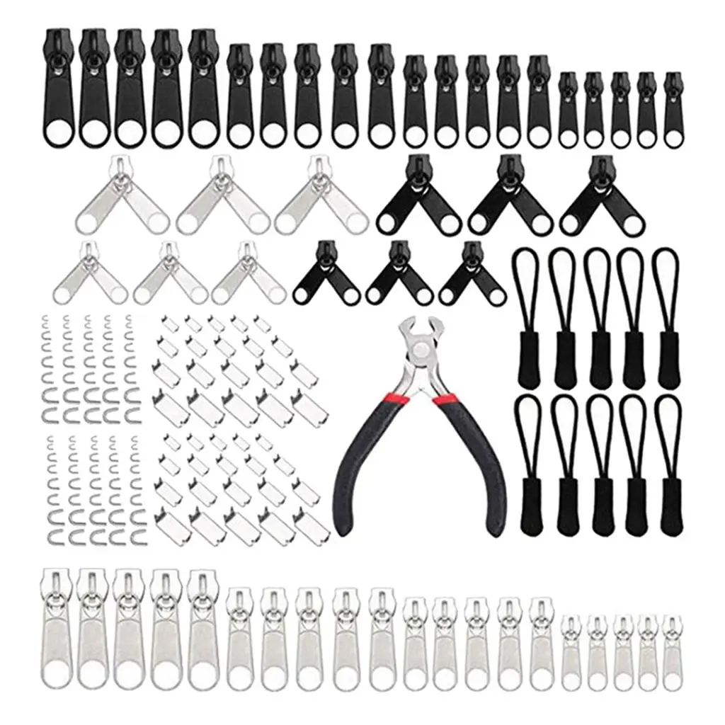 183Pcs Replacement Zipper Repair Fixer Metal Head Install