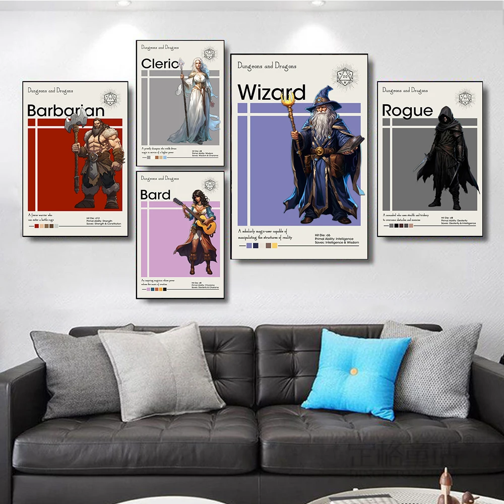 DND Role Playing Game Characters Posters Dragons and Warriors Magic Battle Quote Canvas Painting Wall Art Game Room Home Decor