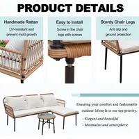 Outdoor L-Shaped Patio Chairs Set, Boho Woven Balcony Furniture Set of 3,Boho Woven Balcony Furniture Conversation Sofa 2