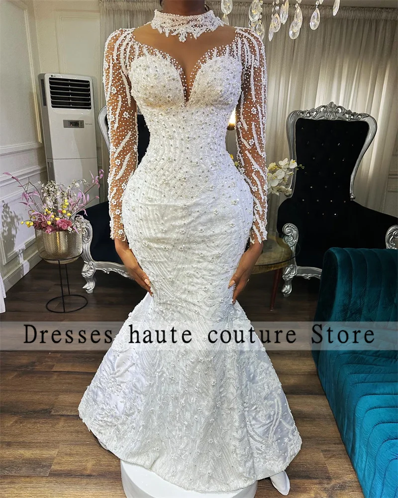 

Aso Ebi Luxurious Lace Beaded Wedding Dresses Mermaid Sweetheart Bridal Vintage Wedding Gowns robe de soirée de mariage