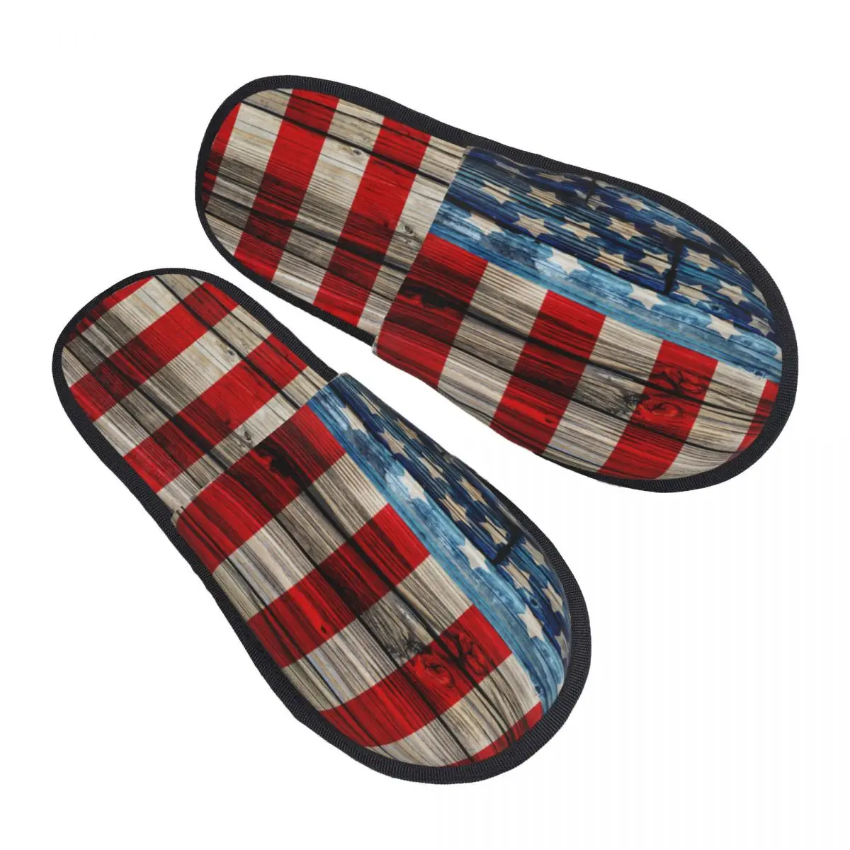 

Winter Women Men Non-Slip Flat Slippers Old American Flag On Wooden Fence Indoor Fur Soft Warm Shoes
