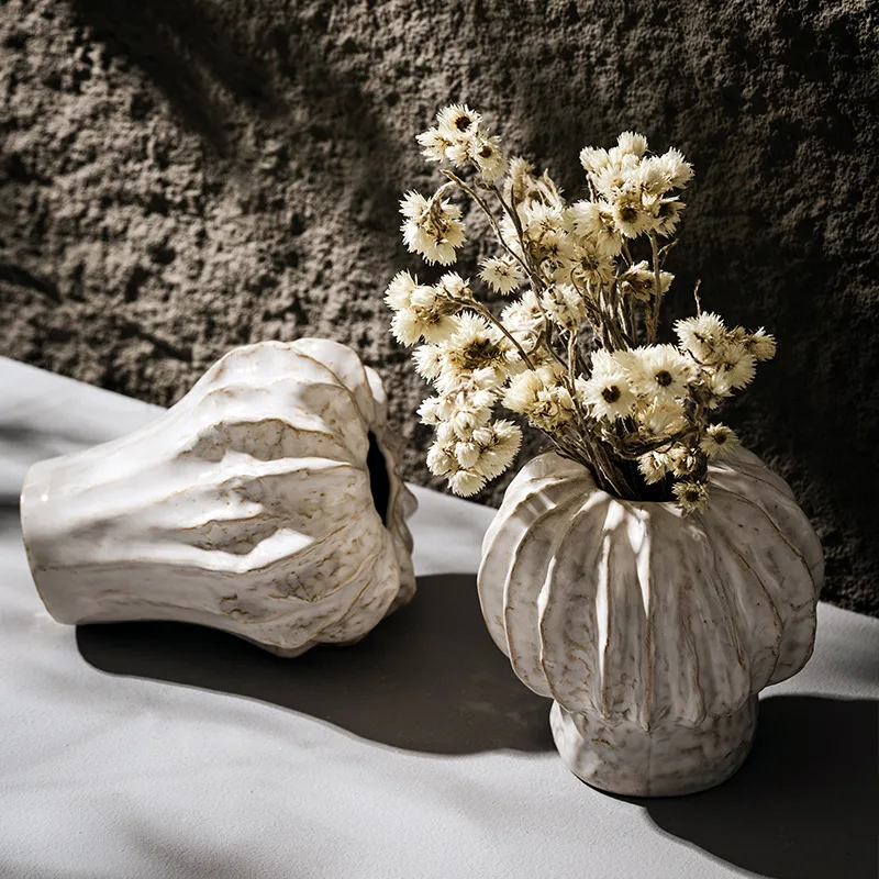 CAPIRON Pumpkin Shape Vase Ceramic Flowerpot Home Living Room Interior Decoration Accessories Office Shelves Accessories Table 4