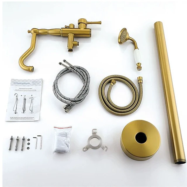 ก๊อกน้ำอ่างอาบน้ำแบบตั้งพื้นทองเหลือง OXG พร้อมฝักบัวแบบมือถือ ก๊อกน้ำห้องน้ำแบบติดผนัง/ตั้งพื้น 6