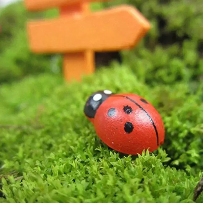 DIY Micro Landscape Mossy Fleshy Small Ornaments Cartoon Red Beetle Seven Star Ladybug Wooden Crafts Home Decor 100pcs ornament crafts miniature ornament miniature figurines wooden figurine crafts resin crafts glass fruit pendants
