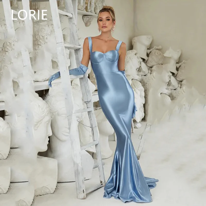 Bridesmaid Dress Satin Spaghetti Strap Backless Blue Mermaid Sisters Group Customized