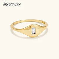 ANDYWEN 925 Sterling Silver Geometric Gold Ring with Baguette Zircon CZ, Modern Irregular Minimalist Fashion Jewelry Gift