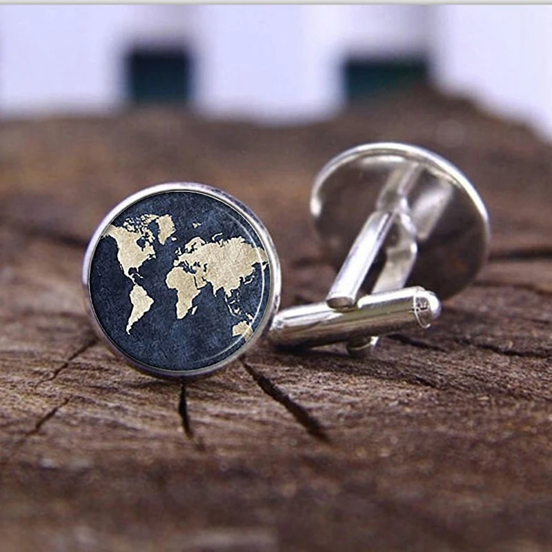 Винтажные стеклянные зажимы для галстука с дизайном карты мира Konminry Серебряные металлические булавки для мужчин и женщин ...