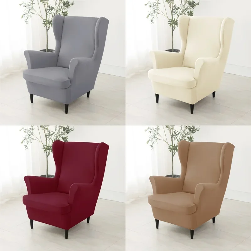 

Elastic Wing Chair Cover Stretch Spandex Wingback Armchair Covers Solid Color Sofa Slipcovers with Seat Cushion Cover Home Decor