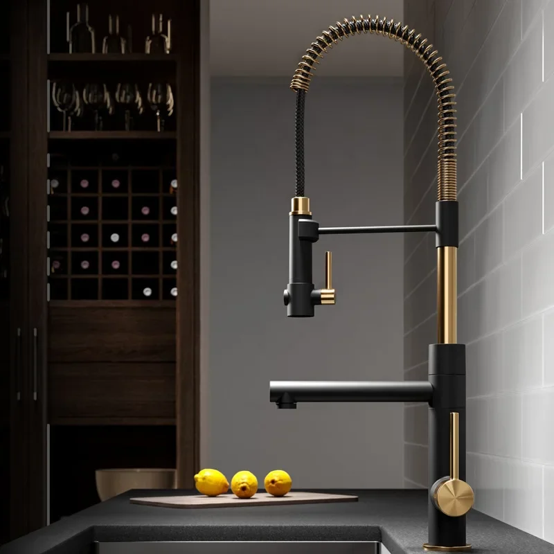 

Copper Spring Faucet Universal Rotating Retractable Pull-out Magnetic Suction Hot and Cold Kitchen Kitchen Sink Sink Faucet