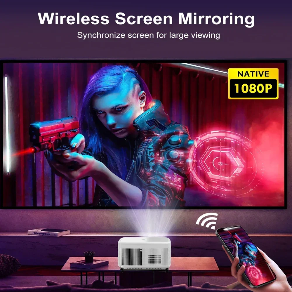Vivicine K6A Android 9.0 Home Theater Projector Full HD 1080p LED Video Game Overhead Projector Beamer 1920x1080p Resolution