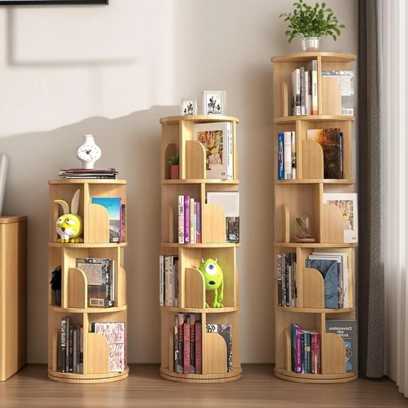*Solid wood rotating bookshelves move storage shelves