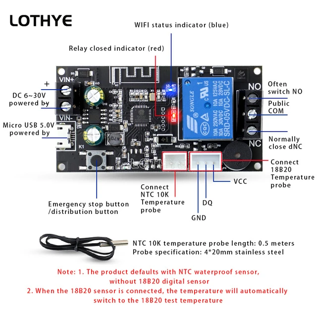 WIFI Remote Thermostat High Precision Temperature Controller Module Cooling and Heating APP Temperature Collection XY-WFT1 WFTX 5