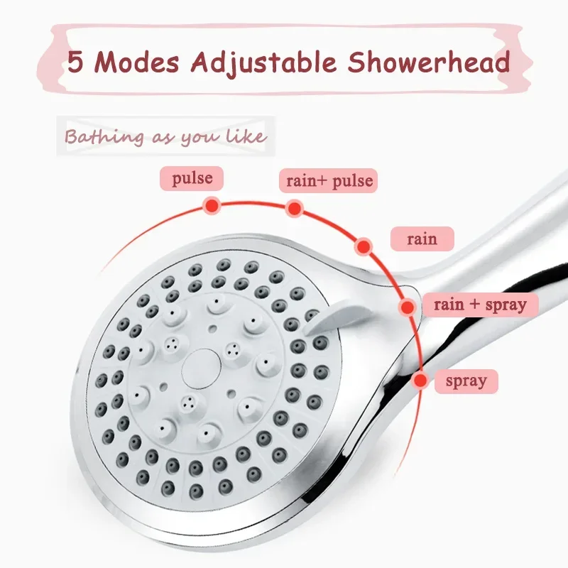 High Quality 5 Modes Round Rain Shower Head with Hose Sets Shower Holder for Bathroom Shower Accessories  Douche 3