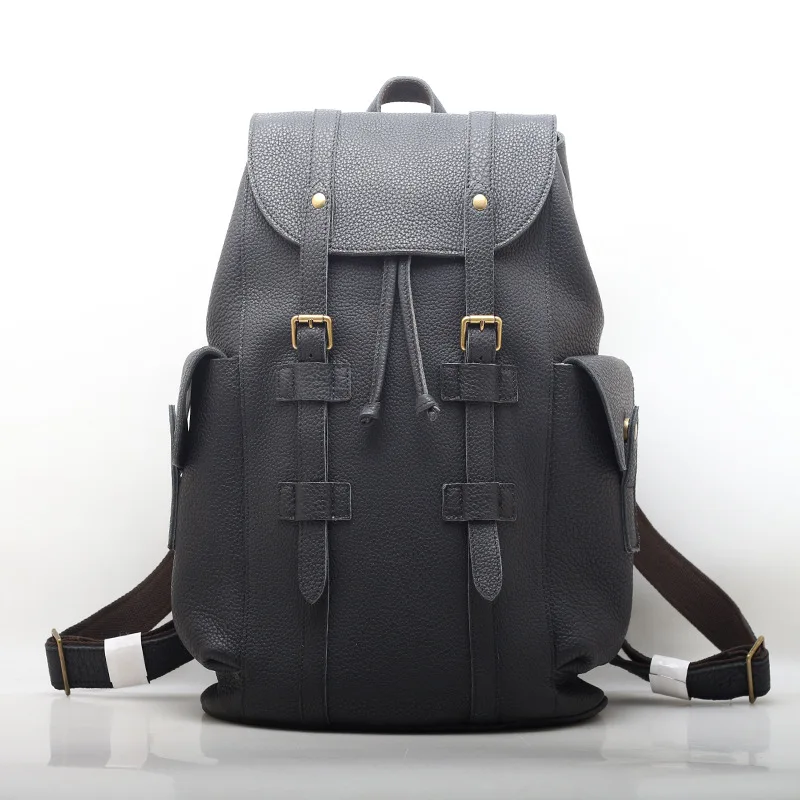 502classic Genuine Leather Large Backpack Casual Travel Bag Laptop Bag