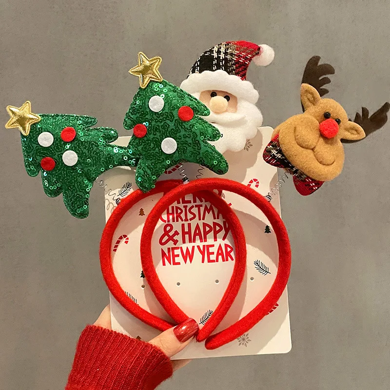 

Christmas Headband Cartoon Santa Claus Snowman Elk Hair Band Gifts Happy New Year 2024 Merry Christmas Headbands Decoration