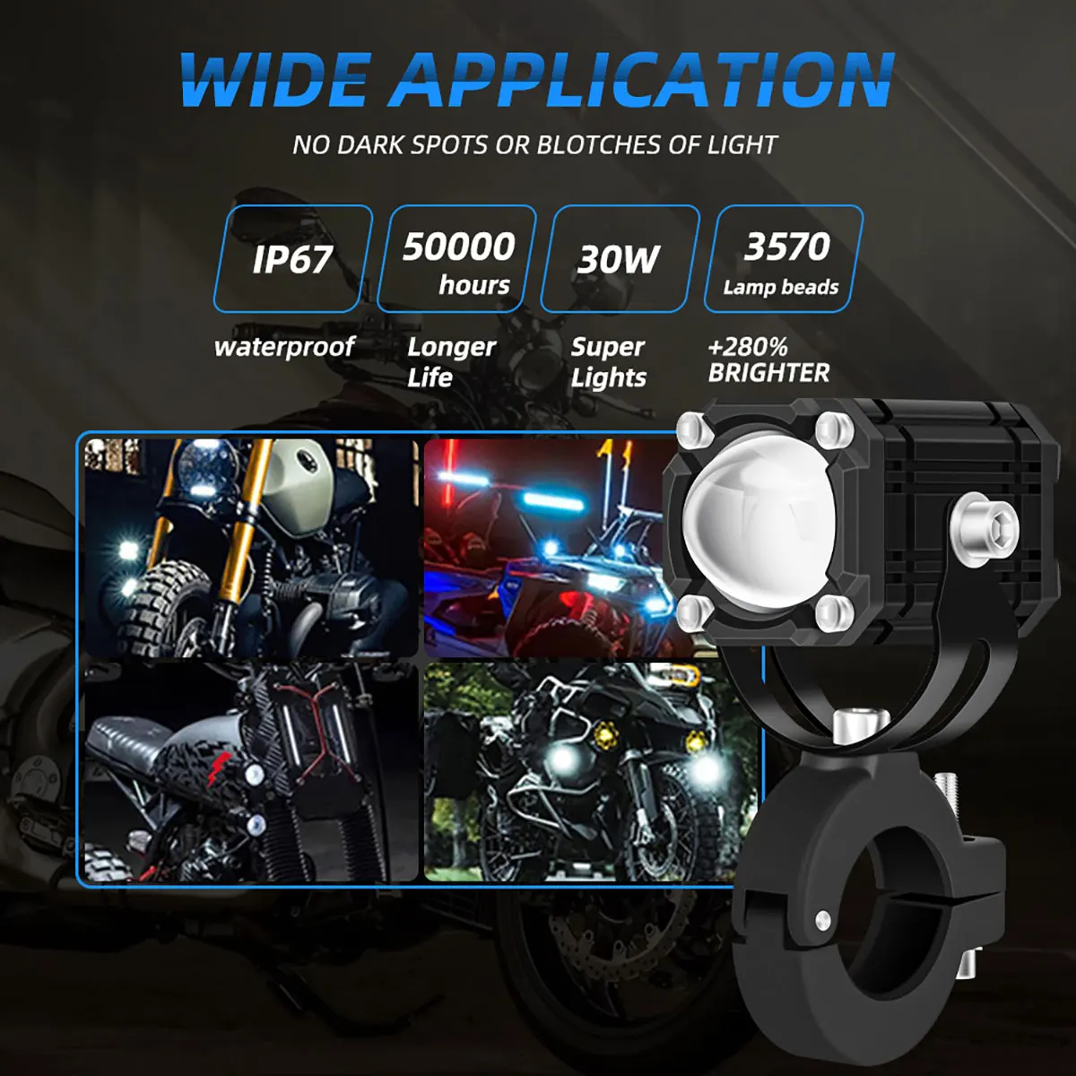 Motorcycle LED Lights 2Pcs Motorcycle LED Lights Universal Motos Dual Color Spotlights 360 Degree Adjustment Auxiliary Fog Light Motorcycle Accessory