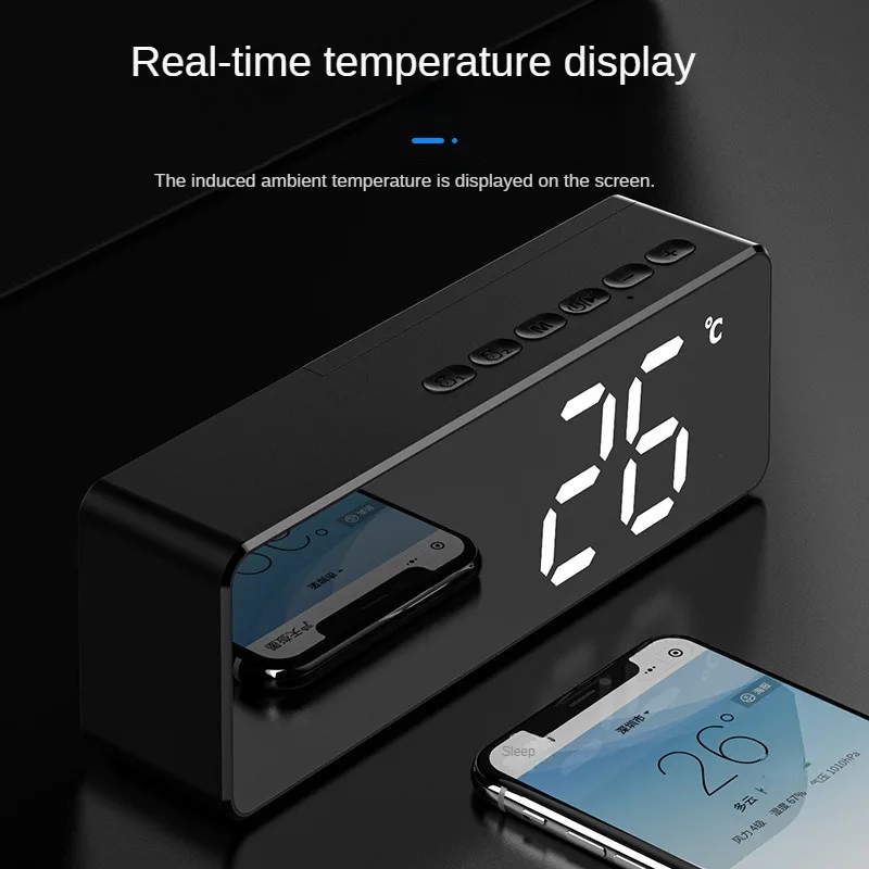 

Alarm Clock Speaker with Mirror Side - Portable Bluetooth Subwoofer Audio for Small Desktop