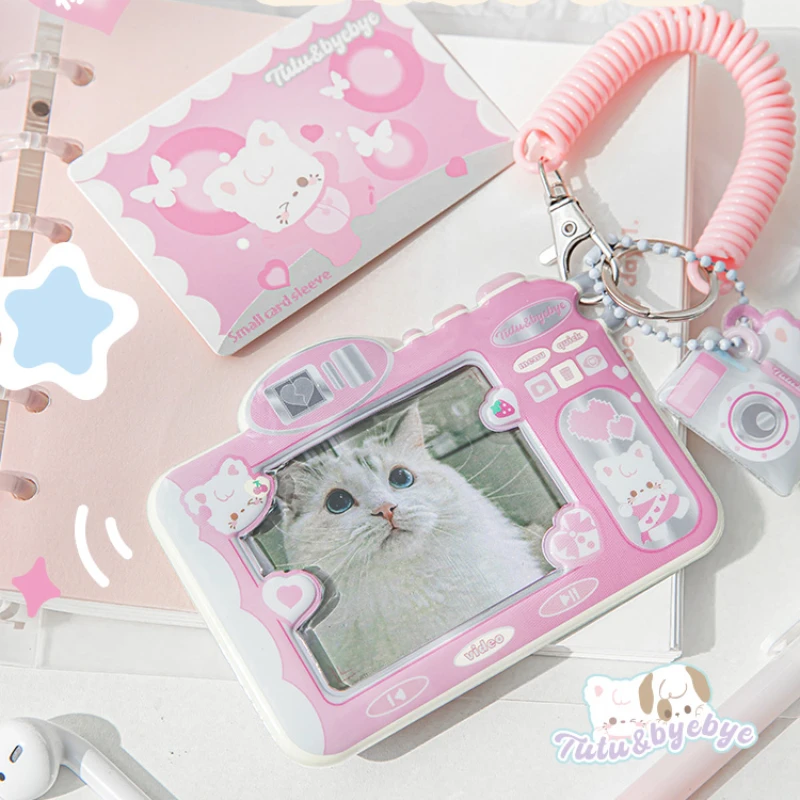 

Kawaii Pink Camera Card Holder Keychain PVC Purple iPod Keyring Cute Plush Dog Cat Card Holder for 3 Inch Kpop Idol Photo 2024