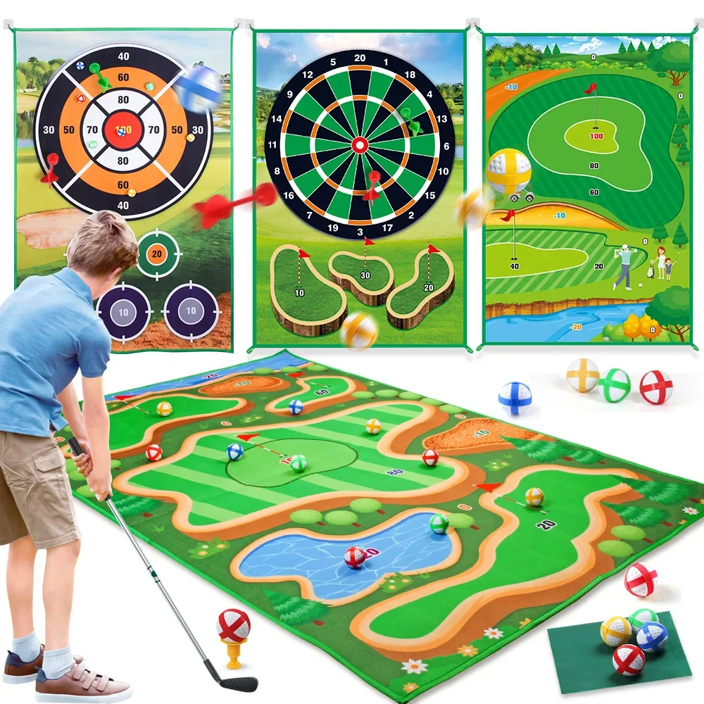 Game Mat Erasable Scoreboard Club Sticky Balls OutdoorGolf Practice Game Party Games Gifts New 120x178CM Kids Golf Set with Golf