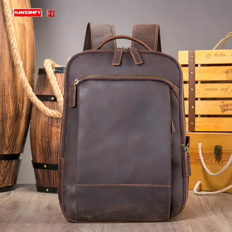 

Crazy Horse Leather Men's Backpack European And American Retro Genuine Leather Large Capacity Computer Travel Backpacks 2023 New