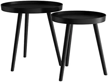 

End Set of 2 Round Mid-Century Modern Accent Table, Gray