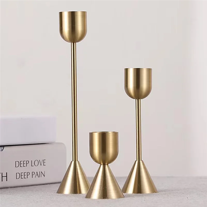 Table Centerpiece Candle Stand Set of 3 Brass Gold Metal taper candle centerpiece holder