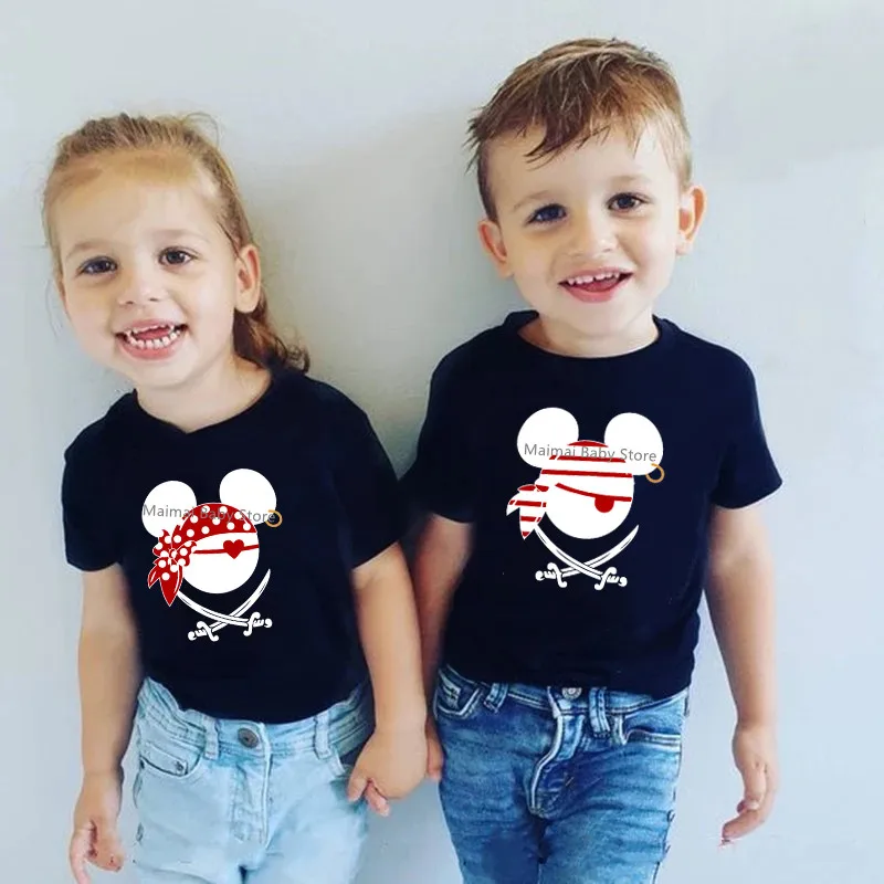 Funny Disney Pirate Shirts Family Matching Cruise Outfits Mickey Minnie Ears Dad Mom Kids Tshirts Disneywolrd Trip Tees Tops