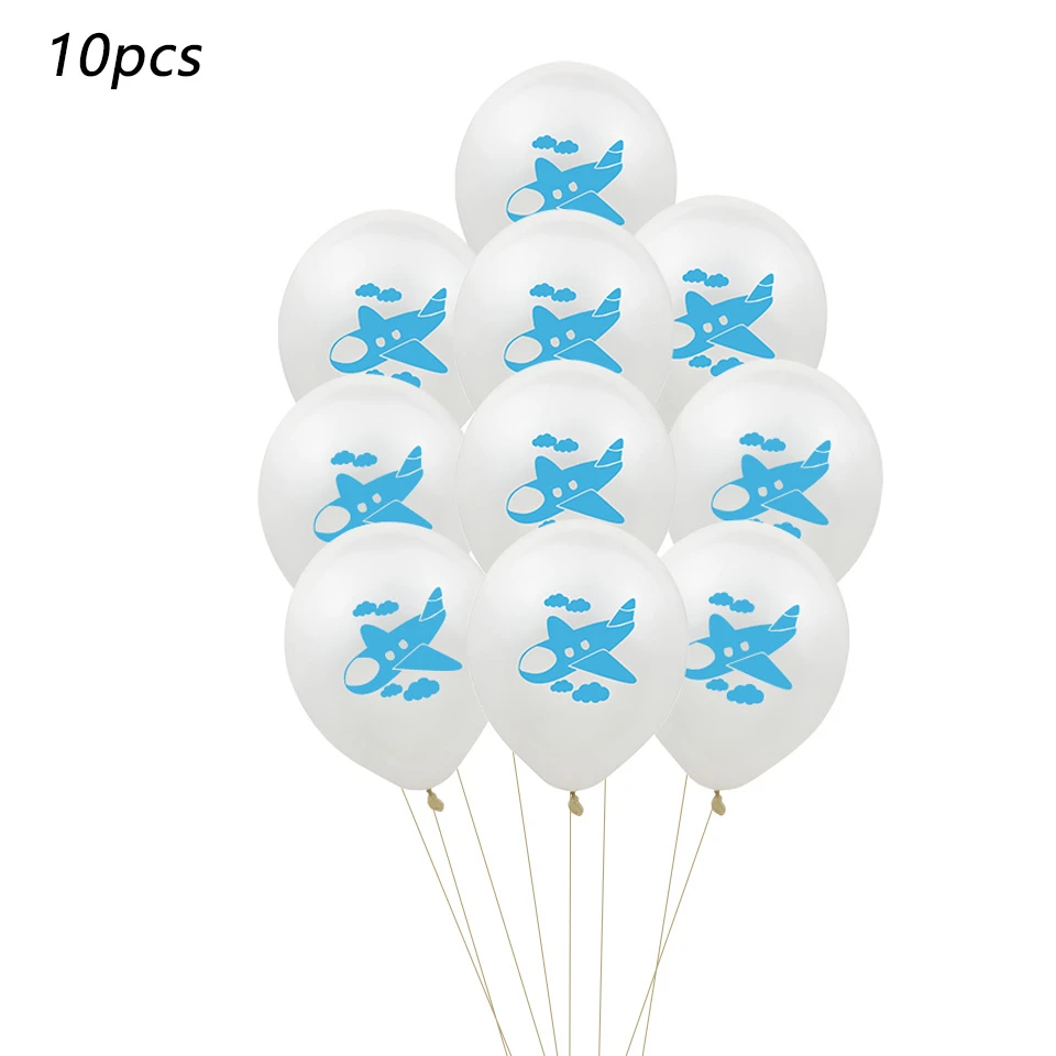 thumbnail image 1 of Globo de látex de 12 pulgadas para decoración de fiesta de cumpleaños, globo de nube azul y blanca, pancarta de avión, 10 unidades, 1 of 5