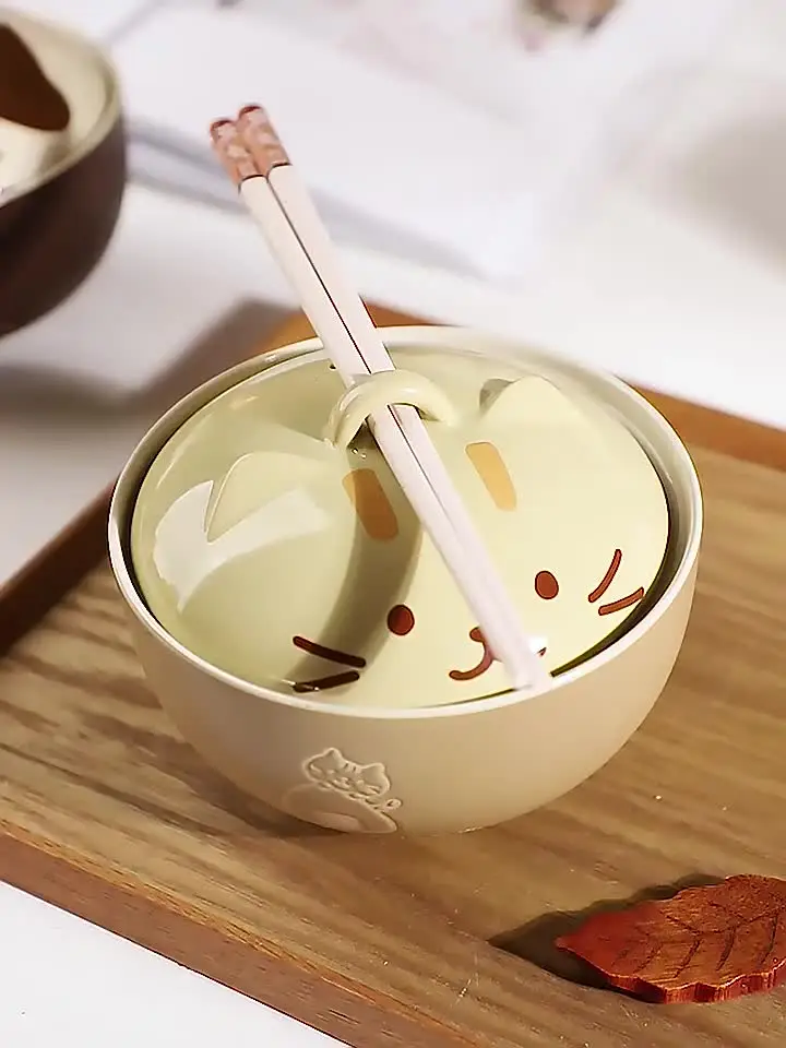 Keramik-Suppenschalen Mit Deckel & Griff - Niedliche Katzenmuster Oder Marmorierung, 652 Ml
