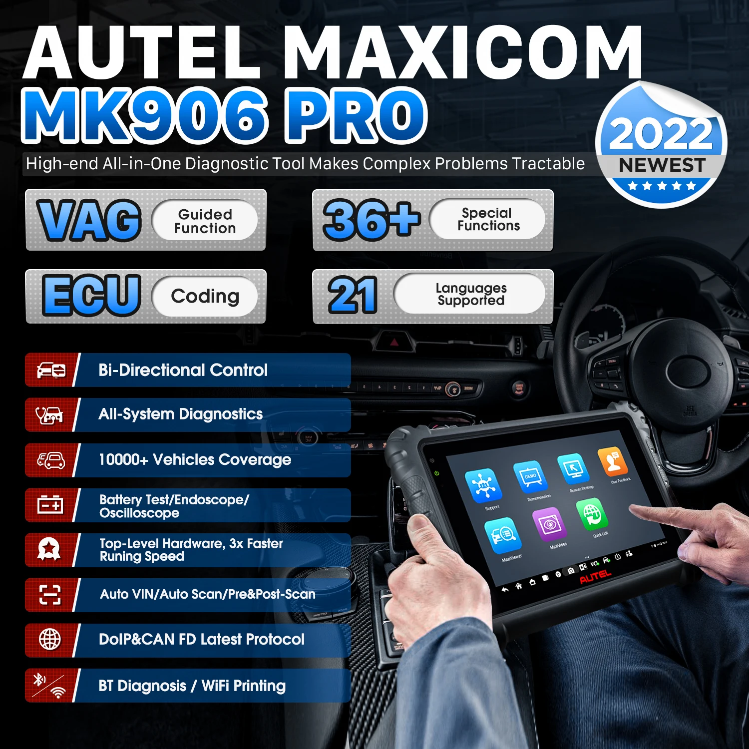Autel Maxicom Mk906pro Obd2診断機 Ecuオンラインコーディング、36以上の特殊リセット機能、2022 Maxissys  Ms906pro Ms906ts Ms906bt 車用品