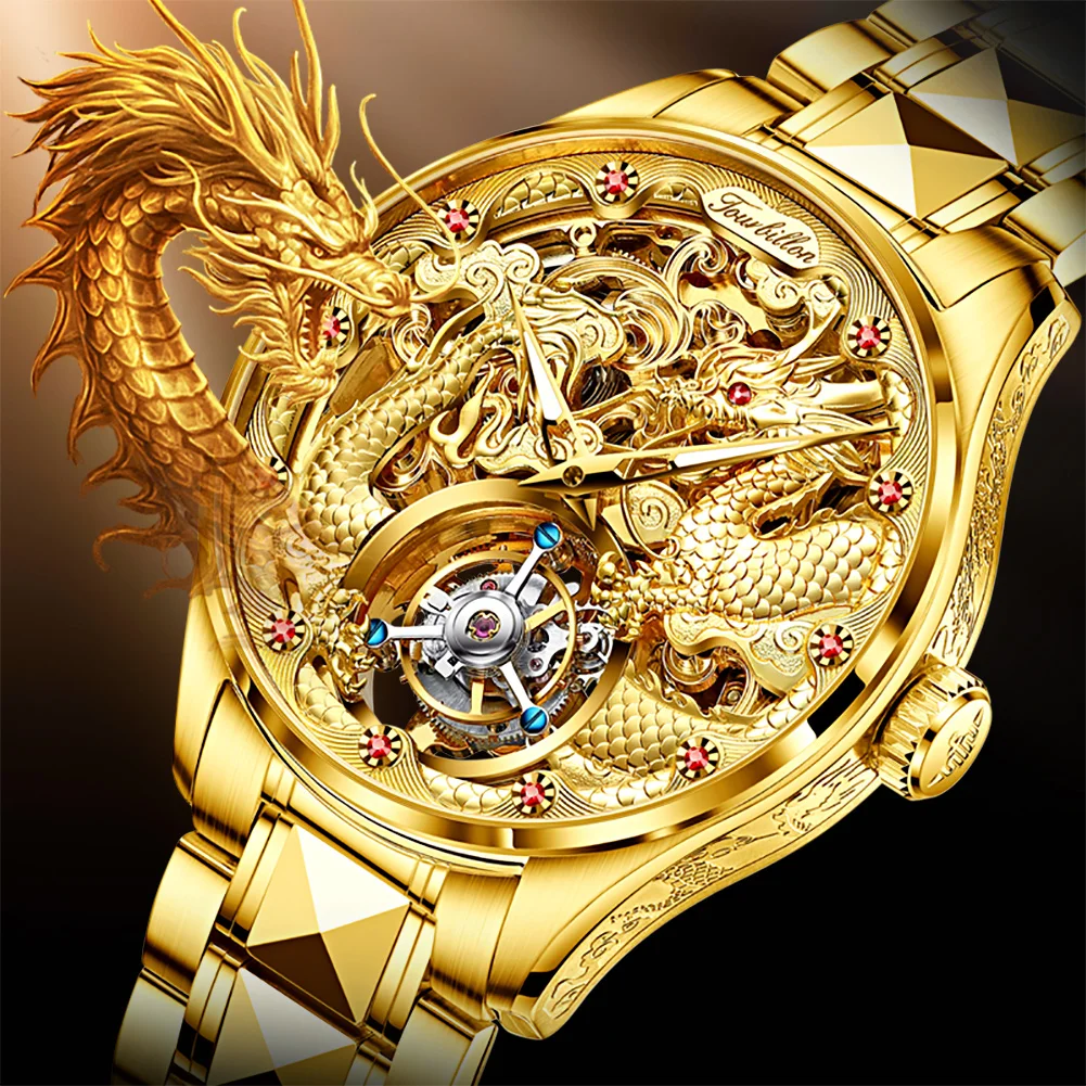 

OUPINKE Men's Luxury Automatic Mechanical Tourbillon Watches Business Waterproof Watch Sapphire Mirror Skeleton Men Wrist watch