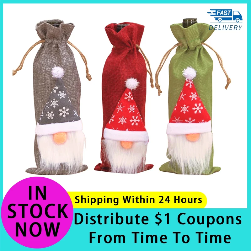 

Christmas Wine Bottle Cover Christmas Gift Bags Holder Dust New Year 2023 Xmas Gift Christmas Decoration for Home Santa Claus