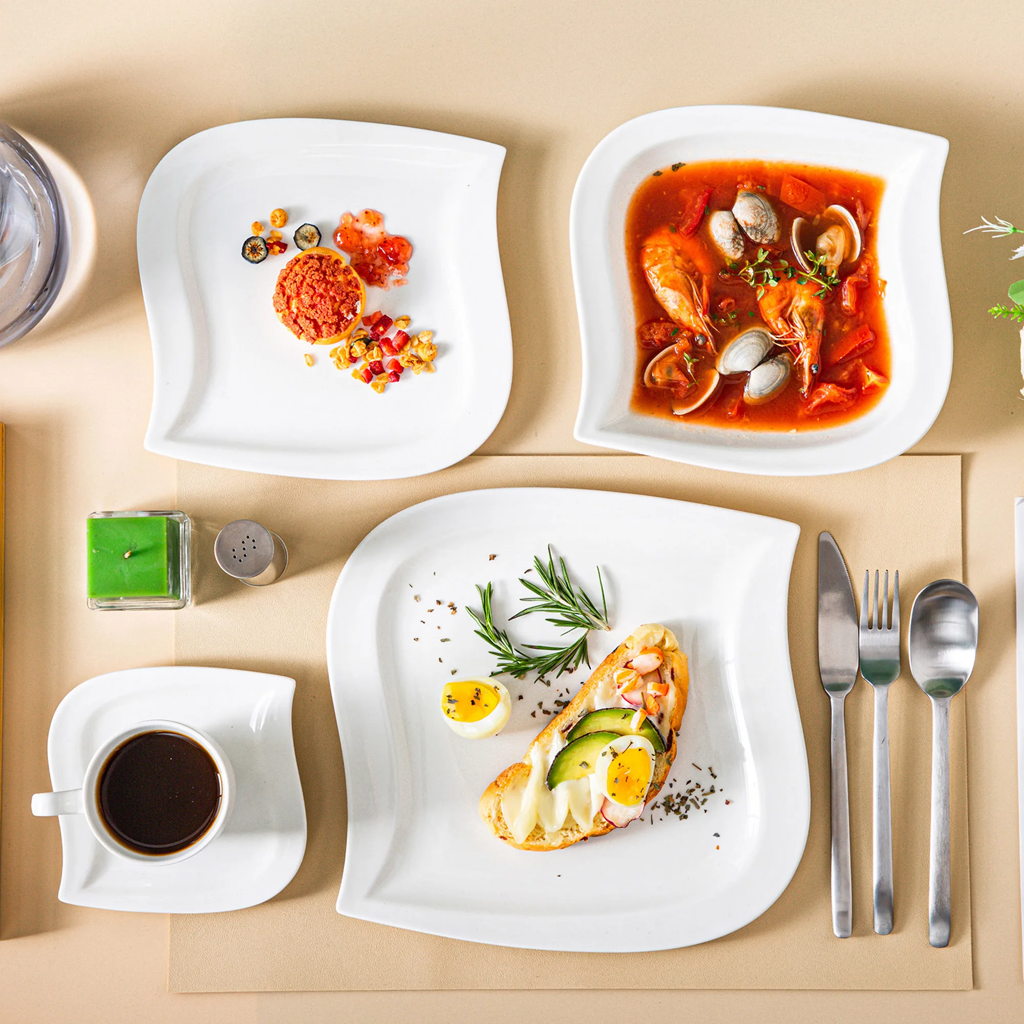 MALACASA Set da pranzo in porcellana bianca da 30/60 pezzi con tazze  piattini Dessert zuppa piatti da tavola servizio da tavola per il 6/12 -  AliExpress