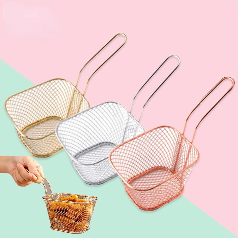 Mini Square Fry Basket Metal French Fries Chips Holder with Handle Desk Food  Presentation Mesh Basket Kitchen Accessories Tools - AliExpress