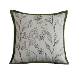 Green Leaf Edged Decorative Polyester Cushion Cover, 45x45cm - Perfect for Living Room, Sofa, or Bedroom Decor (Green)
