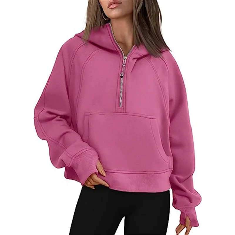 Y2K INS Autumn Winter Long Sleeve Casual Loose Hooded Sweatshirts Fleece Pullover Top with Pockets Outwear Womens Zip Up Hoodies