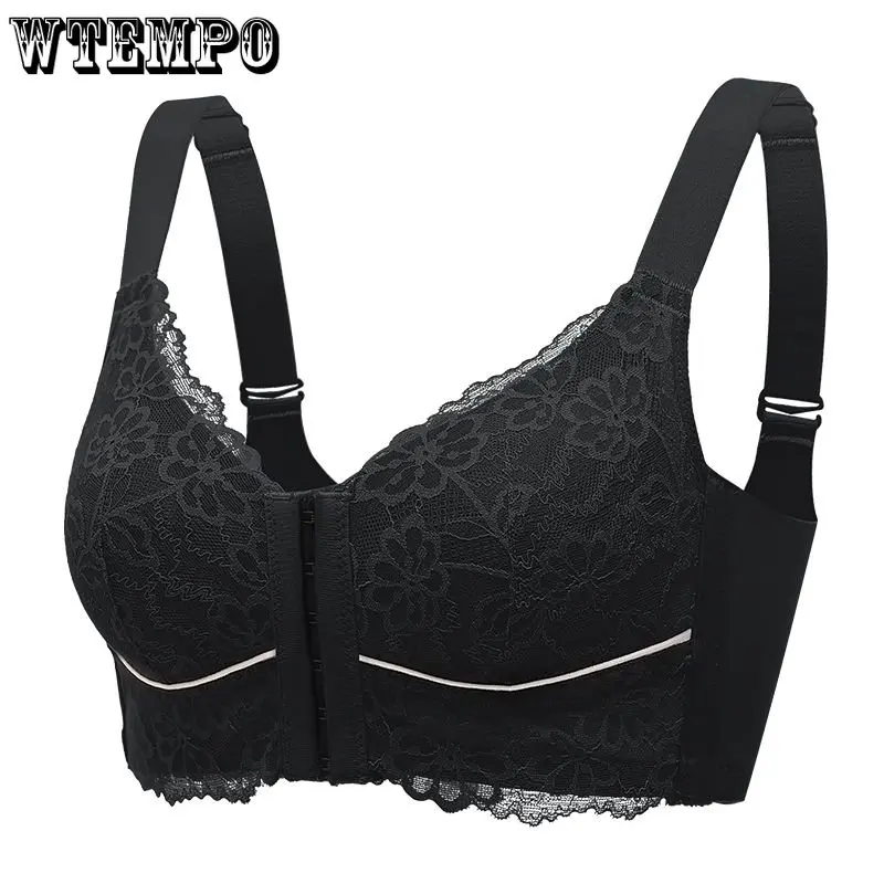 

Front Closure Bras for Women Sexy Lace Gather Underwear Thin Plus Size Push Up Bra Front Open Sensual Lingerie Wide Back Strap