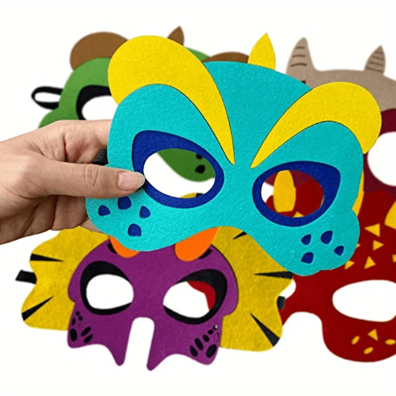 12 Pcs Dinosaur Masks Party Supplie Felt and Elastic-Dinosaur Party Decorations with Masks Different Types Great Idea