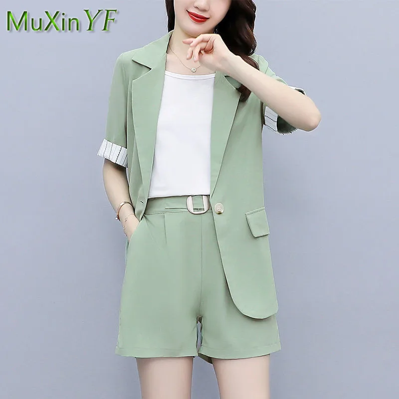 2024 Summer New Casual Suit Jacket Wide-leg Shorts Three-piece Women's Fashion Suit Pants Set Korean Elegant Professional Wear