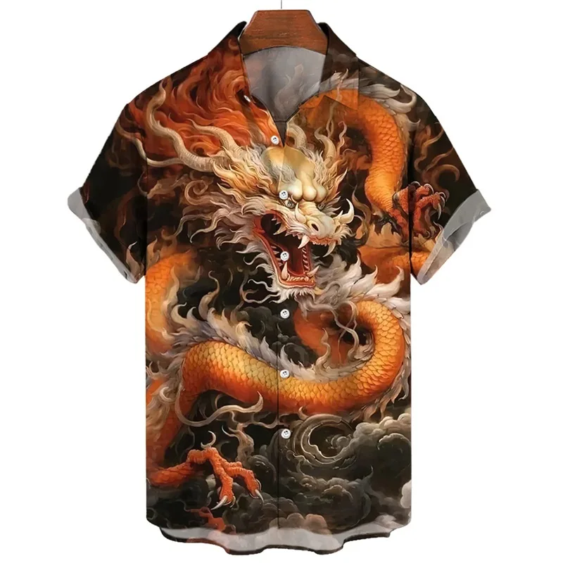 thumbnail image 1 of Camisa de Año Nuevo 2024 para hombre, camisas de manga corta con cuello de solapa a la moda, blusas y camisas con estampado 3D de dragón geniales, 1 of 5