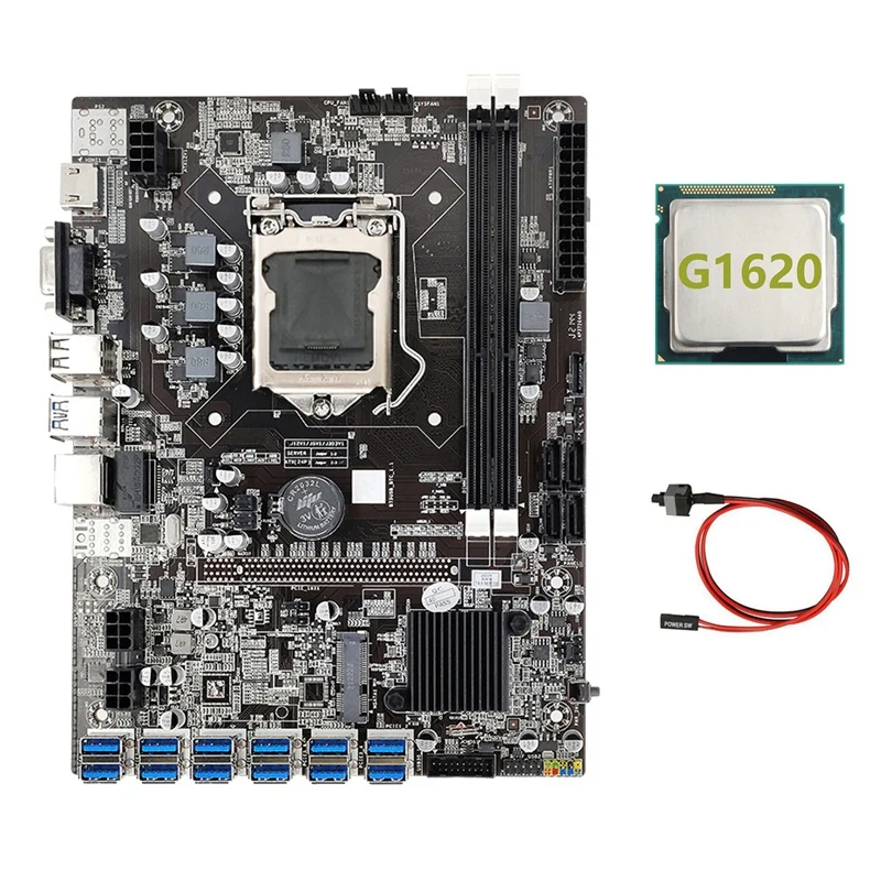 B75 ETH Mining Motherboard 12 PCIE To USB Adapter+G1620 CPU+Switch Cable LGA1155 MSATA DDR3 B75 USB Miner Motherboard motherboard pc