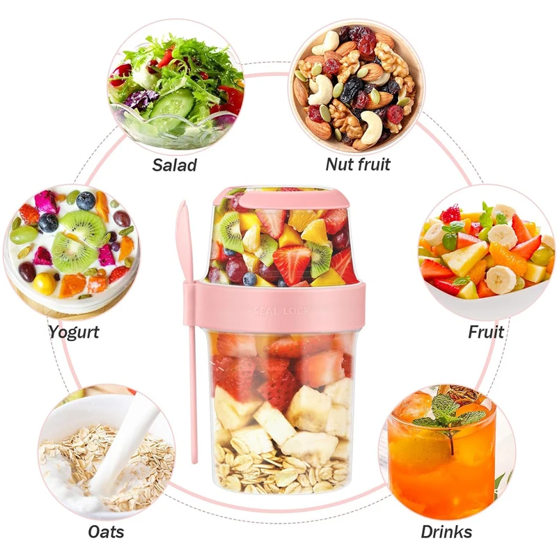870ML Overnight Oats Jars with Spoon and Lid Milk Fruit Salad Food Storage Jars Portable Cereal Breakfast Cups Kitchen Supplies