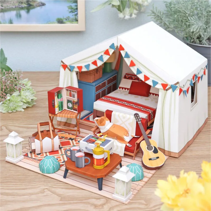 DIY Dollhouse Casa Miniature Furniture Kit Camping Tents Paper Model