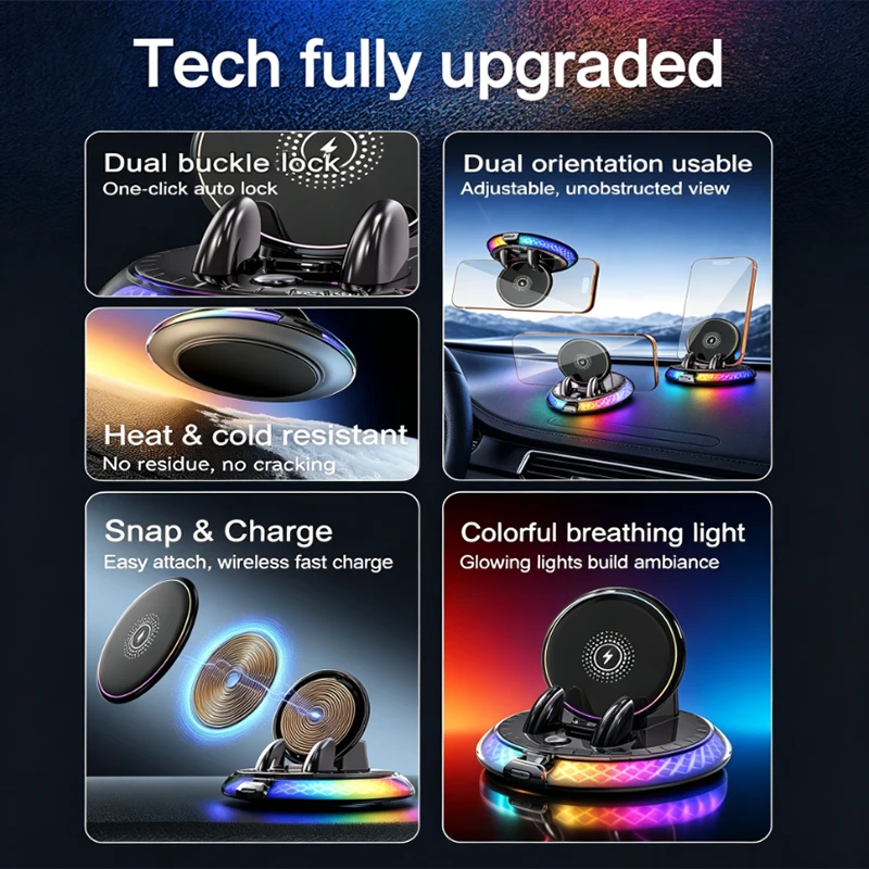 Vyvylabs 15W RGB Magnetic Wireless Charger & Phone Holder with Fast Charging Dock