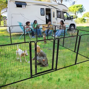 Dog Playpen Outdoor Extra Wide Heavy Duty Dog Fence Anti-Rust with Doors Portable for RV Camping Yard 5