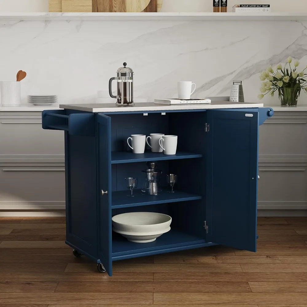 

Mobile Kitchen Island Cart With Stainless Steel Top Sage Green Storage Cabinet Furniture Home