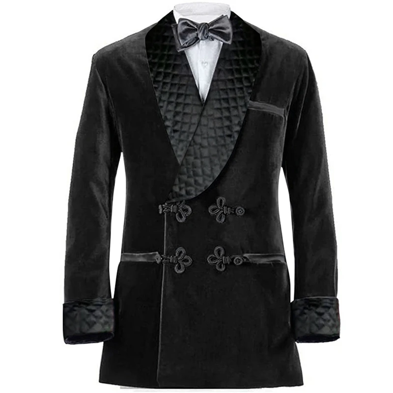 Men Suits Jackets Purple Velvet Men Suit Jacket Shawl Lapel Long Blazer with Double Breasted Dinner Party Wedding Tuxedo