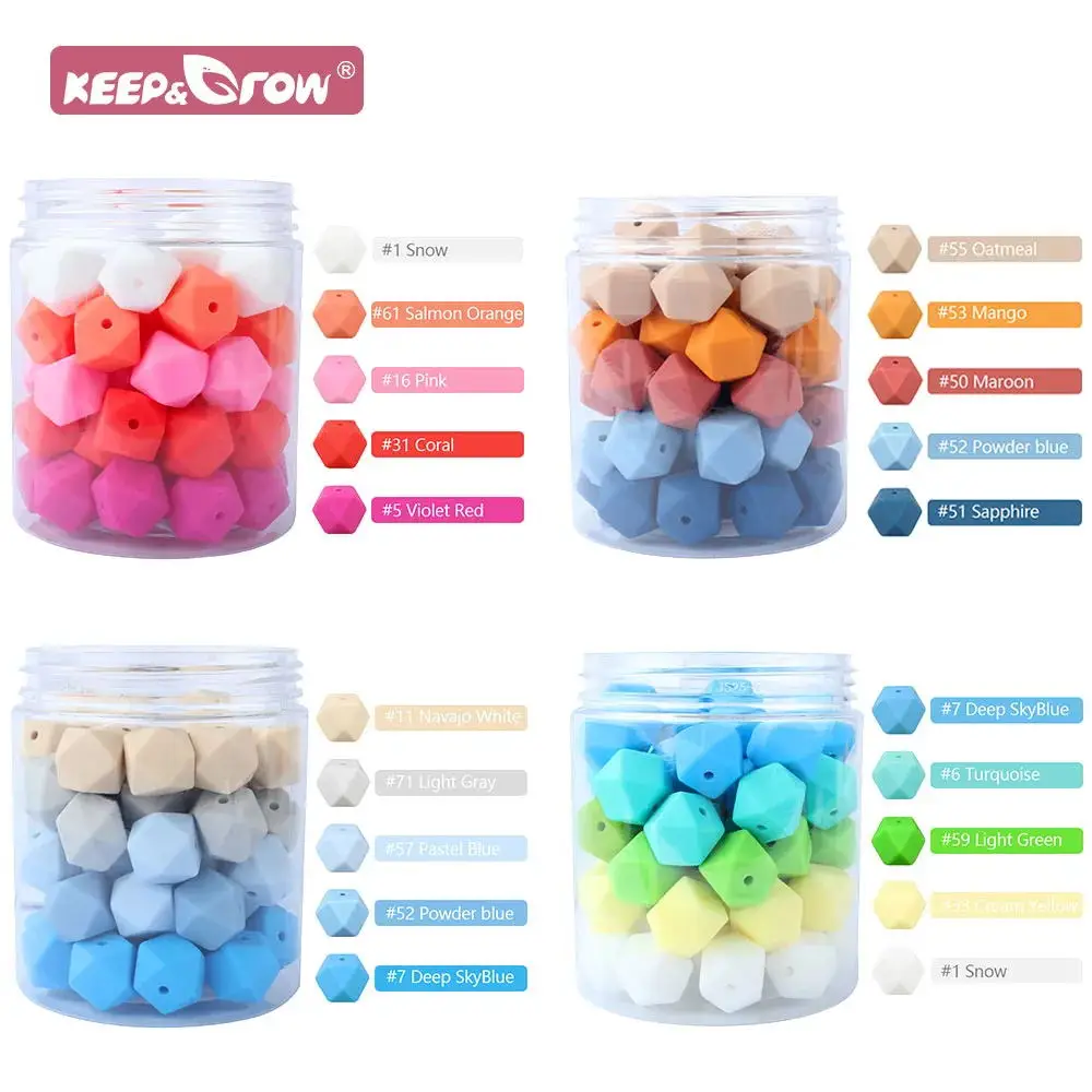 10pcs Hexagon Silicone Beads Pearl 14mm DIY Pacifier Clip Chain Necklace Food Grade Silicone Baby Teething Teether Mini Bead