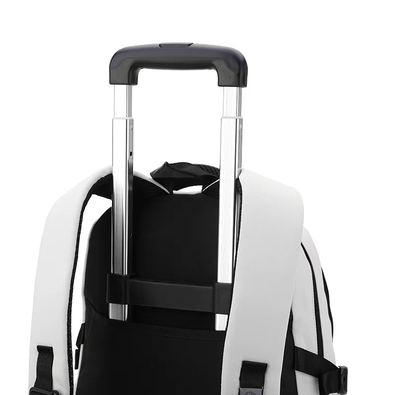 Trolley School Bags for Teenage Boys Solid Color White Black Rolling Backpack High School Backpack with Wheels Student Book Bag 6