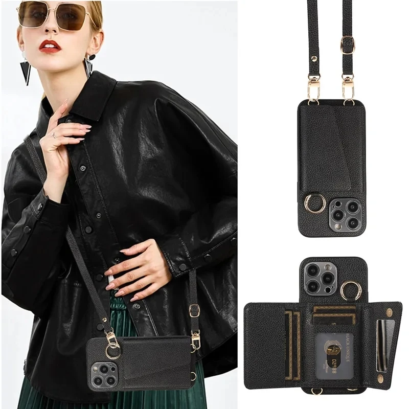 Versatile Crossbody Wallet Phone Case with Makeup Mirror and Card Holder